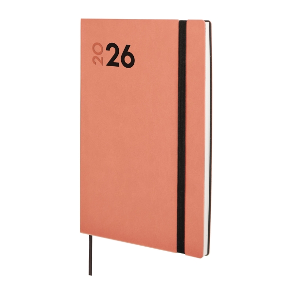 Finocam Dynamic Mara Agenda Profesional en Catalan - Anual 2026 - Tapa Blanda - Cierre con Goma Elastica - Formato Y10 - 144x11x208mm - Semana Vista en Vertical - Color Coral