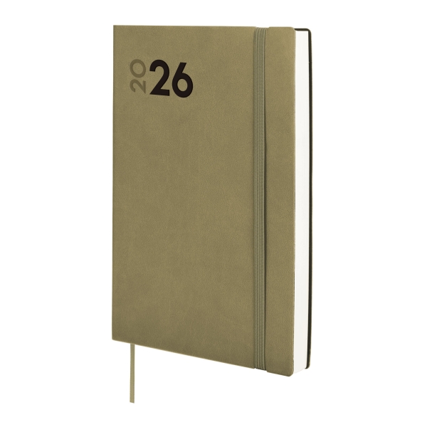 Finocam Dynamic Mara Agenda Profesional en Catalan - Anual 2026 - Tapa Blanda - Cierre con Goma Elastica - Formato Y10 - 144x22x208mm - 1 Dia por Pagina - Color Verde