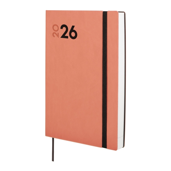 Finocam Dynamic Mara Agenda Profesional en Catalan - Anual 2026 - Tapa Blanda - Cierre con Goma Elastica - Formato Y10 - 144x22x208mm - 1 Dia por Pagina - Color Coral
