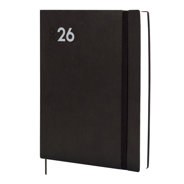 Finocam Dynamic Mara Agenda Profesional - Anual 2026 - Tapa Blanda - Cierre con Goma Elastica - Formato Y12 - 214x25x275mm - 1 Dia por Pagina - Color Negro