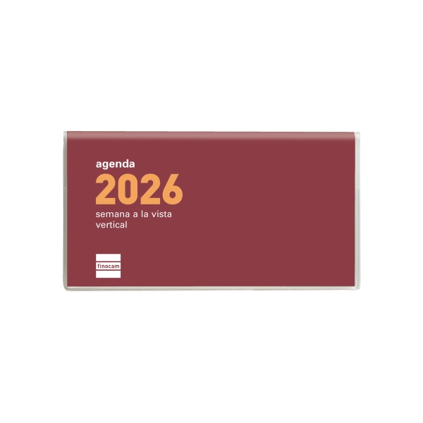 Finocam Coctel Agenda Plana - Anual 2026 - Formato Pl1 - 121x6x6mm - Semana Vista en Vertical - Color Burdeos