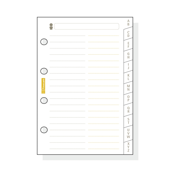 Finocam C175 Indice Alfabetico para Agendas Classic - 12 Solapas - Formato 601 - 56x89x3mm - Cartulina - Color Blanco