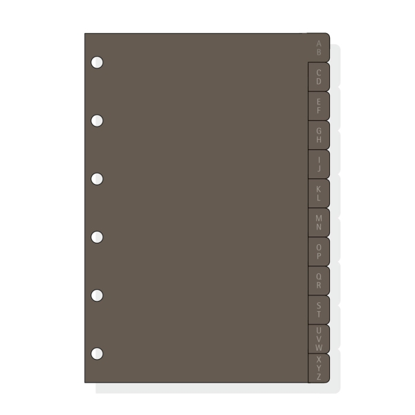 Finocam C261 Indice Alfabetico para Agendas Classic - 12 Solapas - Formato 602 - 83x114x3mm - PVC - Color Marron
