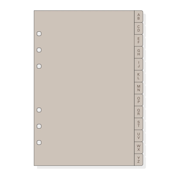 Finocam R564 Indice Alfabetico para Agendas Open - 13 Solapas - Formato 500 - 129x2x181mm - PVC - Color Beige Grisaceo