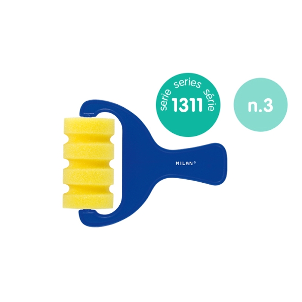 Milan 1311 Rodillo de Esponja Franjas Verticales de 70mm - Mango de Plastico Corto - Color Azul