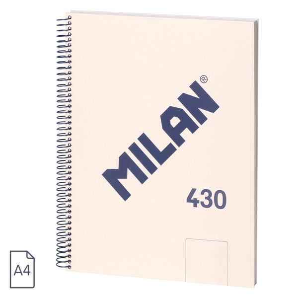 Milan 430 Since 1918 Cuaderno A4 con Espiral - Hojas Blancas - 80 Hojas de 95g - Tapa Dura - Color Beige