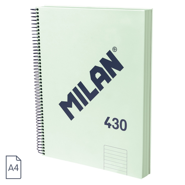 Milan 430 Since 1918 Cuaderno A4 con Espiral - Papel a Lineas de 7mm - 120 Hojas de 95g - Tapa Dura - Color Menta