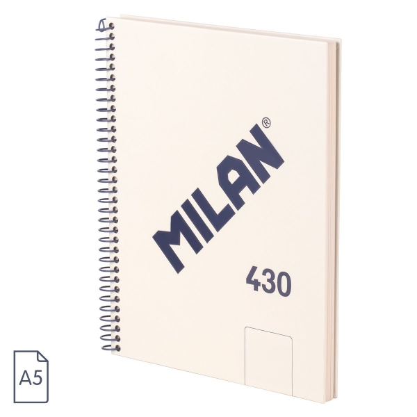 Milan 430 Since 1918 Cuaderno A5 con Espiral - Hojas Blancas - 80 Hojas de 95g - Tapa Dura - Color Beige