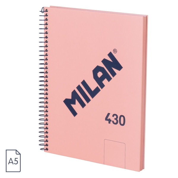Milan 430 Since 1918 Cuaderno A5 con Espiral - Hojas Blancas - 80 Hojas de 95g - Tapa Dura - Color Rosa