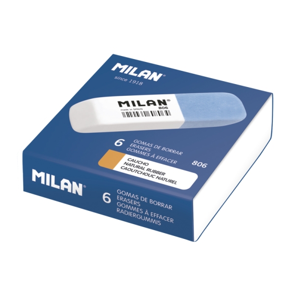 Milan 806 Gomas Biseladas - Doble Dureza - Abrasivo para Tinta - Flexible para Lapiz - Color Azul