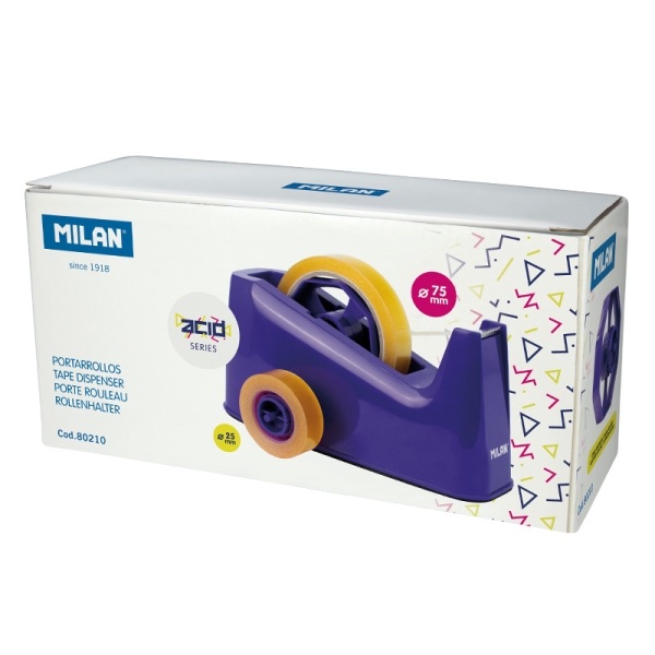 Milan Acid Portarrollos de Sobremesa - Doble Adaptador - Compatible con Cintas de 25mm y 75mm - Color Azul