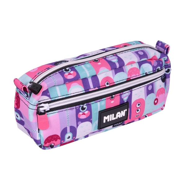 Milan Aliens 2 Estuche Portatodo - Rectangular - 2 Cremalleras - 21x8.5x6.1cm - Color Rosa