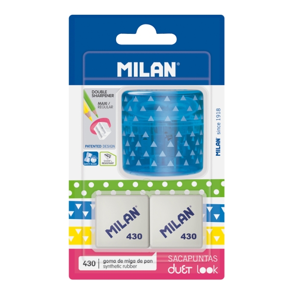 Milan Duet Look Pack de Sacapuntas + 2 Gomas 430 - Color Azul