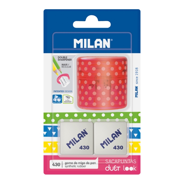 Milan Duet Look Pack de Sacapuntas + 2 Gomas 430 - Color Rosa