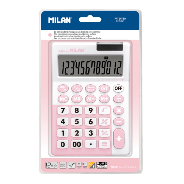 Milan Edicion + Calculadora - 12 Digitos - Superficie Antibacteriana - Blister - Color Rosa