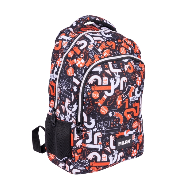 Milan Fingers Mochila Escolar 21L - Bolsillos Laterales de Malla - Compartimento Interior para Portatil - 2 Cremalleras - 45x30x12cm - Color Naranja