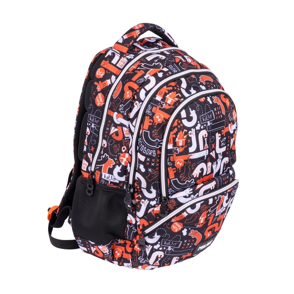 Milan Fingers Mochila Escolar 25L - Bolsillos Laterales de Malla - Compartimento Interior para Portatil - 4 Cremalleras - 46.5x30x17cm - Color Naranja