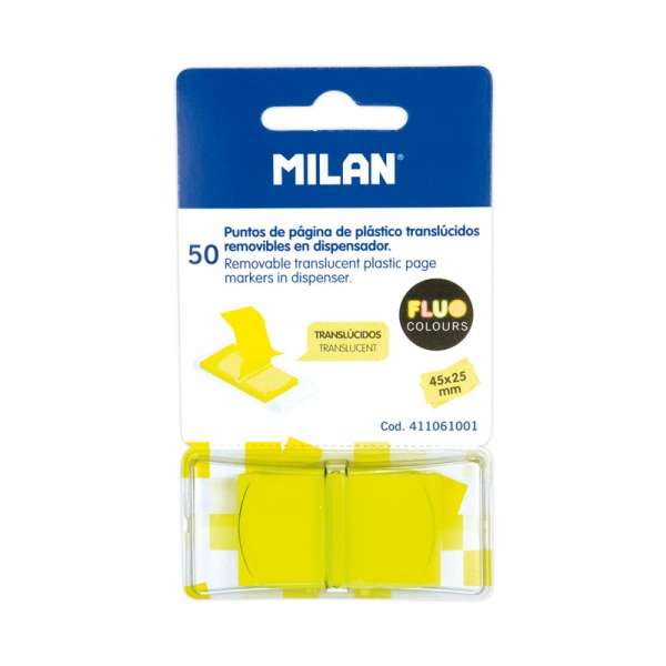 Milan Fluo Dispensador 50 Marcadores Reposicionables - Translucidos - 45x25mm - Color Amarillo