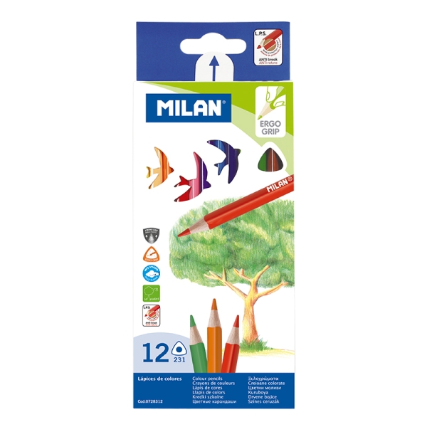 Milan Pack de 12 Lapices de Colores - Triangulares - Colores Surtidos
