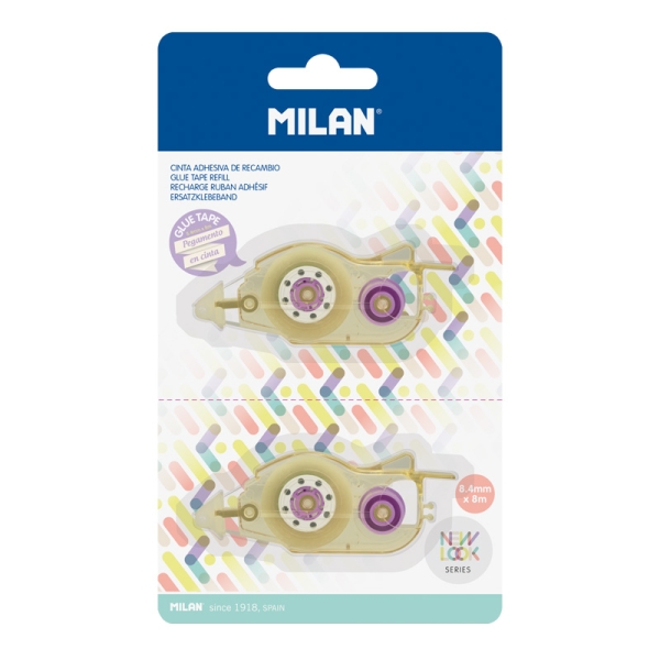 Milan Pack de 2 Recambios de Cinta Adhesiva para Serie New Look - 8.4mm x 8m - Color Transparente