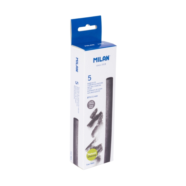 Milan Pack de 5 Barritas de Carboncillo - Natural - Redondo de 9-11mm - Color Negro