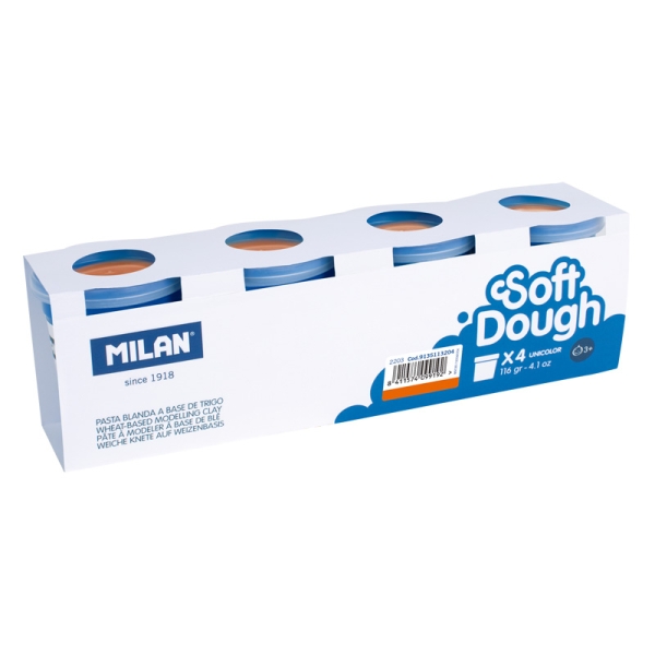 Milan Soft Dough Pack de 4 Botes de Pasta Blanda - 100% Vegetal - Moldeable - Sin Residuos - Colores Mezclables - 116g por Unidad - Color Naranja