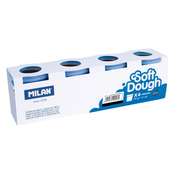 Milan Soft Dough Pack de 4 Botes de Pasta Blanda - 100% Vegetal - Moldeable - Sin Residuos - Colores Mezclables - 116g por Unidad - Color Negro