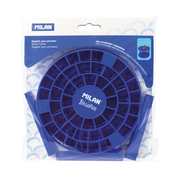 Milan Soporte para Pinceles con 49 Agujeros - Desmontable - 3 Patas - 14.5x10cm - Color Azul Marino