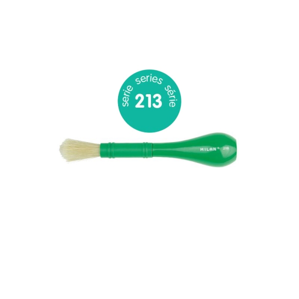 Milan 213 Pincel para Cola y Tempera - Cerda Natural Gruesa - Facil Agarre - Mango de Plastico Corto - Color Verde