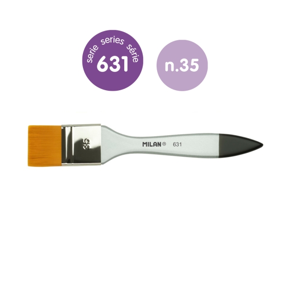 Milan 631 Premium Synthetic Paletina de 35mm - Pelo Sintetico - Mango de Madera Barnizada - Color Plata