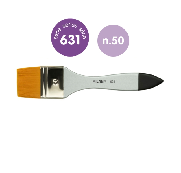 Milan 631 Premium Synthetic Paletina de 50mm - Pelo Sintetico - Mango de Madera Barnizada - Color Plata