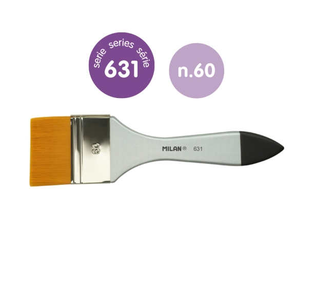 Milan 631 Premium Synthetic Paletina de 60mm - Pelo Sintetico - Mango de Madera Barnizada - Color Plata