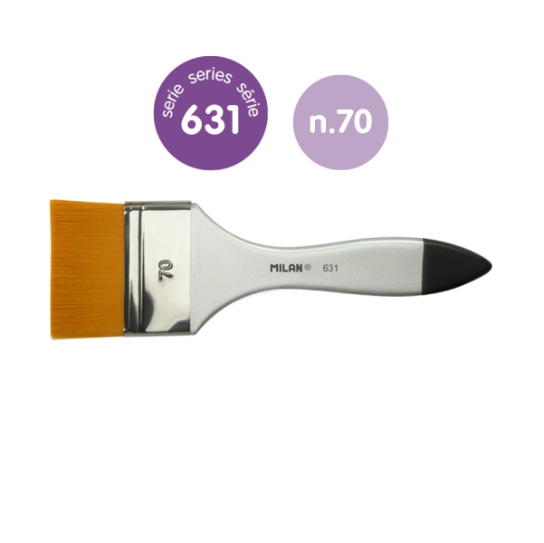 Milan 631 Premium Synthetic Paletina de 70mm - Pelo Sintetico - Mango de Madera Barnizada - Color Plata