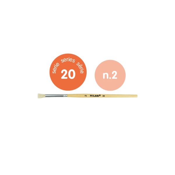 Milan 20 Pack de 12 Pinceles para Estarcido Numero 2 - Bolsa con Colgador - Pelo Corto - Color Madera Claro