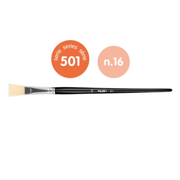 Milan 501 Pack de 4 Pinceles Planos Numero 16 - Bolsa con Colgador - Cerda Natural - Color Negro