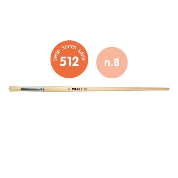 Milan 512 Pack de 6 Pinceles Redondos para Oleo Numero 8 - Bolsa con Colgador - Cerda Natural - Color Madera Claro