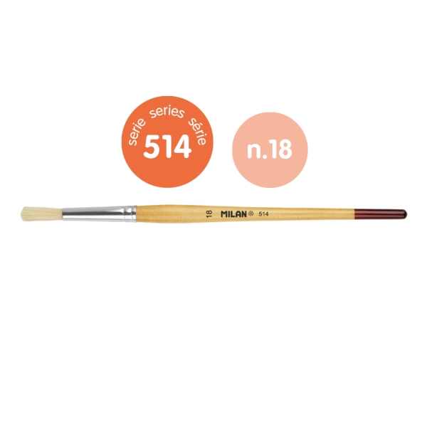 Milan 514 Pack de 4 Pinceles Redondos - Mango Corto Numero 18 - Bolsa con Colgador - Cerda Natural - Color Madera Claro