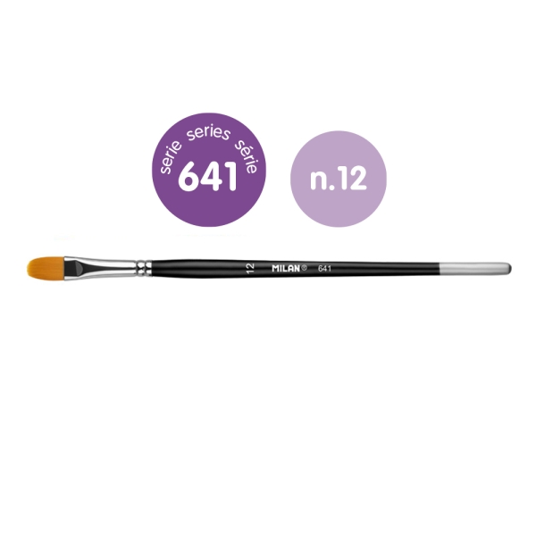 Milan 612 Premium Synthetic Pack de 6 Pinceles Lengua de Gato Numero 12 - Bolsa con Colgador - Pelo Sintetico - Mango Corto - Color Negro