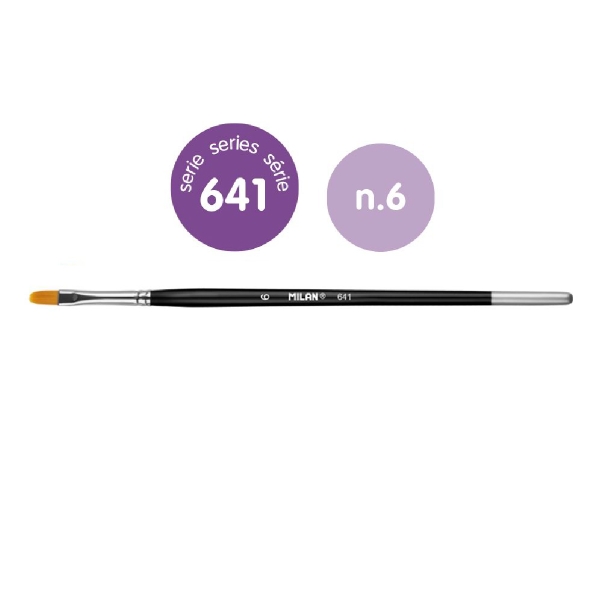 Milan 612 Premium Synthetic Pack de 6 Pinceles Lengua de Gato Numero 6 - Bolsa con Colgador - Pelo Sintetico - Mango Corto - Color Negro