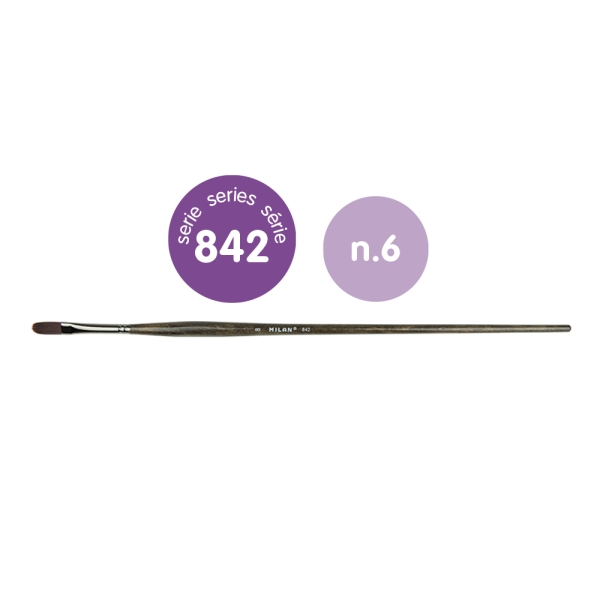 Milan 842 Pack de 6 Pinceles Lengua de Gato Numero 6 - Bolsa con Colgador - Pelo Sintetico - Mango Ergonomico - Color Madera Oscuro