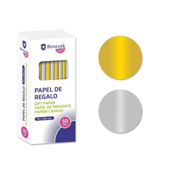 Bismark Oro/Plata Rollo de Papel Regalo - Medidas 70cmx200cm - 2 Colores