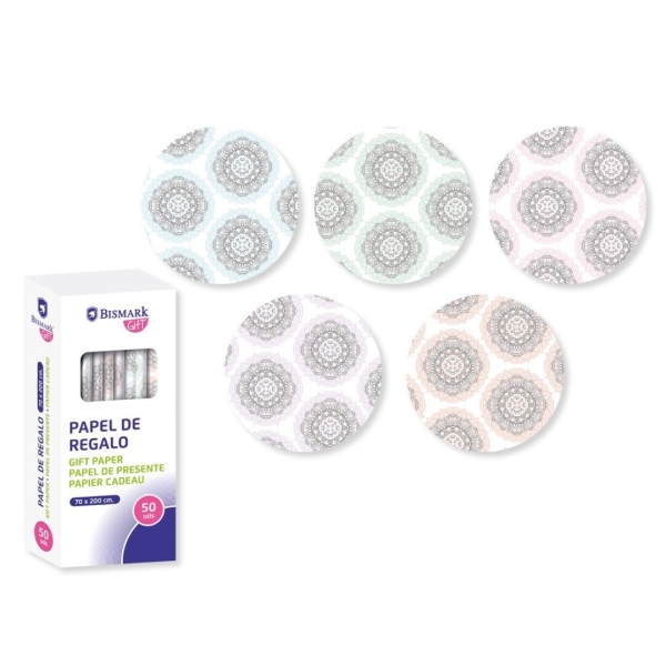 Bismark Mandalas Rollo de Papel Regalo - Medidas 70cmx200cm - 5 Diseños Diferentes