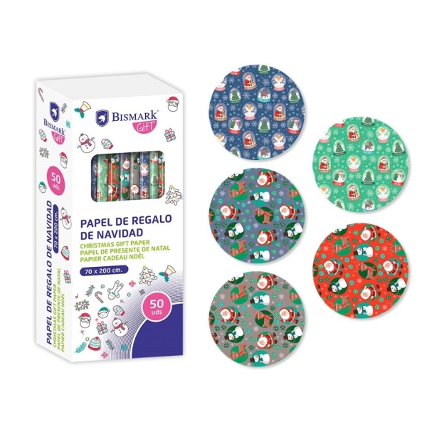 Bismark Navidad Papa Noel Rollo de Papel Regalo - Medidas 70cmx200cm - 5 Diseños Diferentes