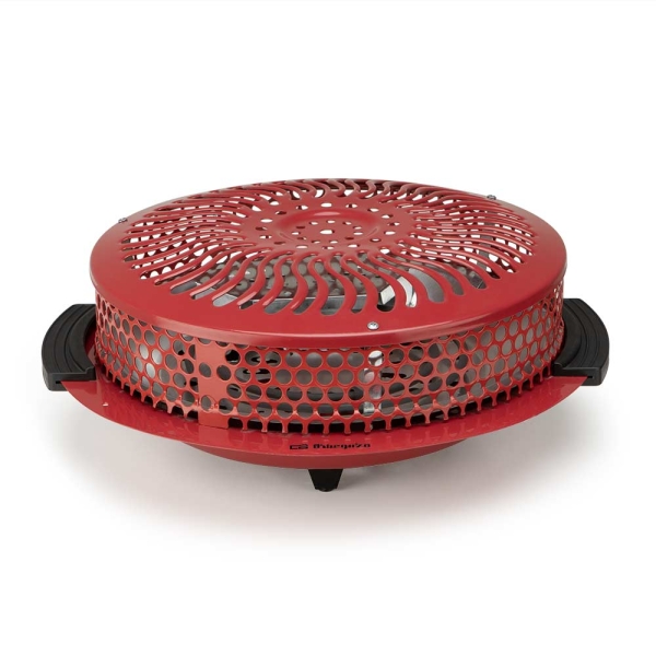 Orbegozo BR 90 Brasero Electrico - Potencia 900W - Rejilla de Seguridad - Asas de Tacto Frio - 2 Niveles de Calor - 39x10.5x38cm - Color rojo