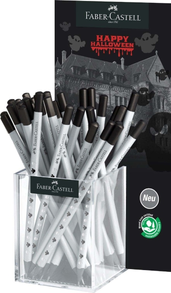 Faber-Castell Expositor con 36 Lapices de Grafito HB Diseño Halloween - Mina Resistente a la Rotura - Cuerpo Decorado con Calaveras y Fantasmas