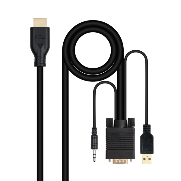 Nanocable Cable Conversor VGA a HDMI - VGA/M-HDMI/M + Audio -  1.8m - Color Negro