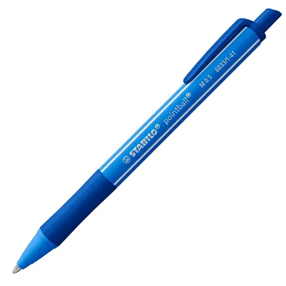 Stabilo Pointball Colorful Boligrafo Retractil - Trazo 0.5mm - Hecho con 87% Bioplastico - Grip Antideslizante - Recargable - Color Azul