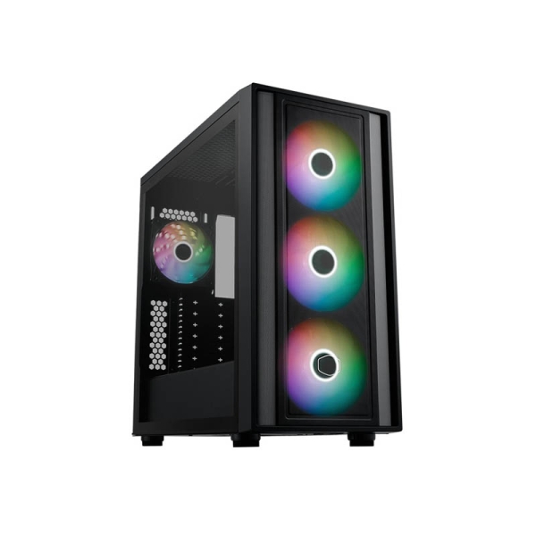 Cooler Master Masterbox 600 Caja Semitorre ATX/MicroATX/Mini-ITX - 3 Ventiladores 140mm RGB Frontales - 1 Ventilador 120mm RGB Trasero - Ventana Lateral - Rejilla Metal-Mesh - 230x481x474mm - Color Negro