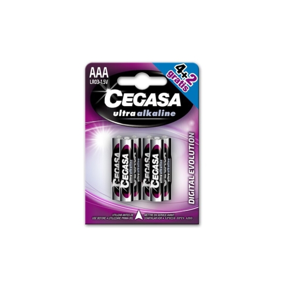 Cegasa Ultra Alcaline Pack de 6 Pilas LR03 AAA - Alta Tecnologia - Mas Capacidad, Potencia y Rendimiento