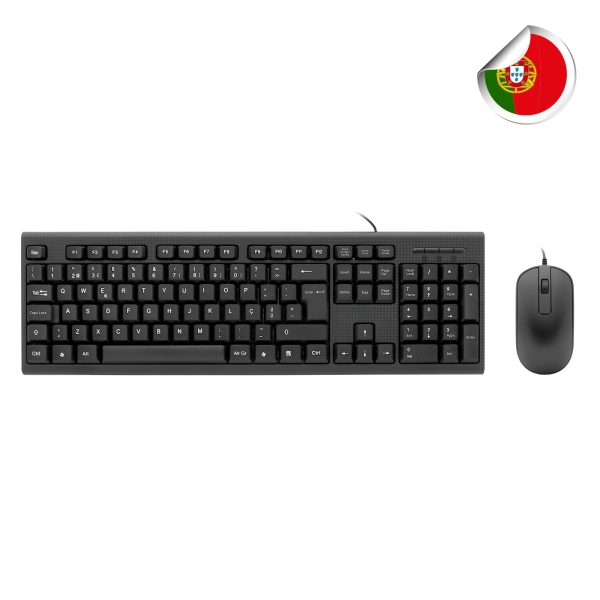 Coolbox COO-KTR-02UPT Pack USB Teclado 105 Teclas - QWERTY Portugues + Raton 3 Botones - Uso Ambidiestro - Color Negro